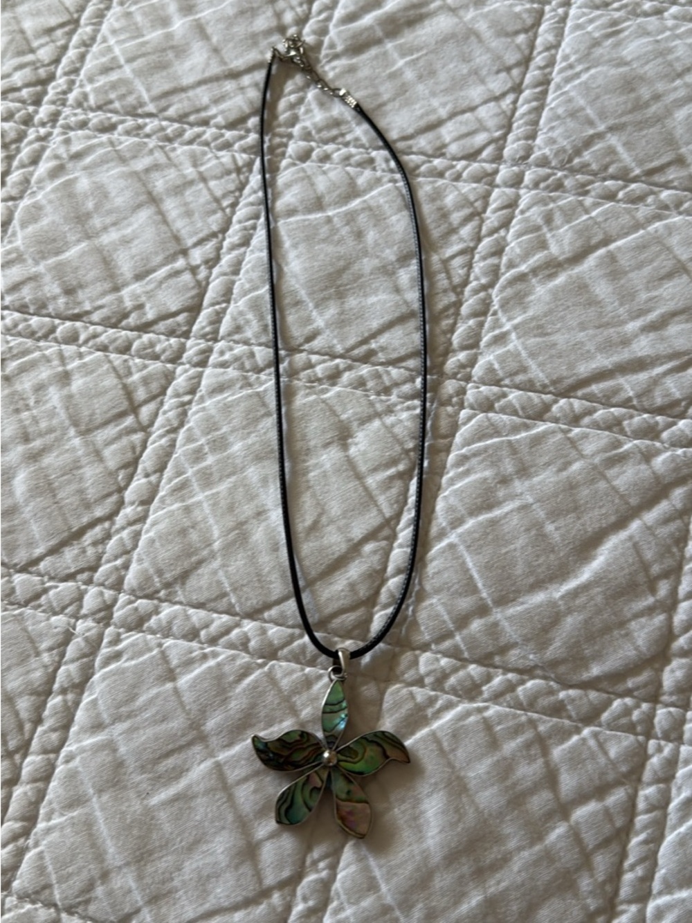 Enamel Flower Pendant Necklace in Black & Green Like New